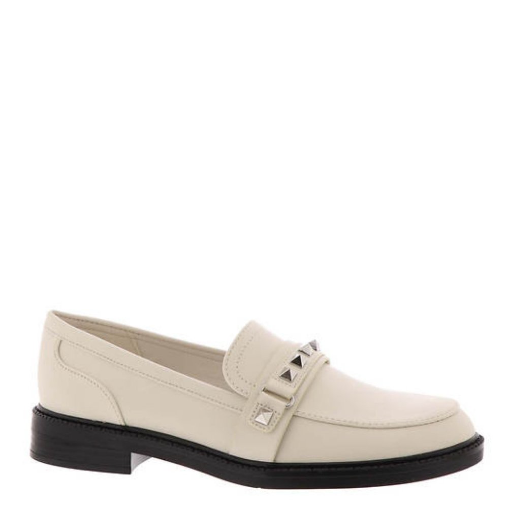 MARC FISHER Ivory Leather Studded Loafer Shoes